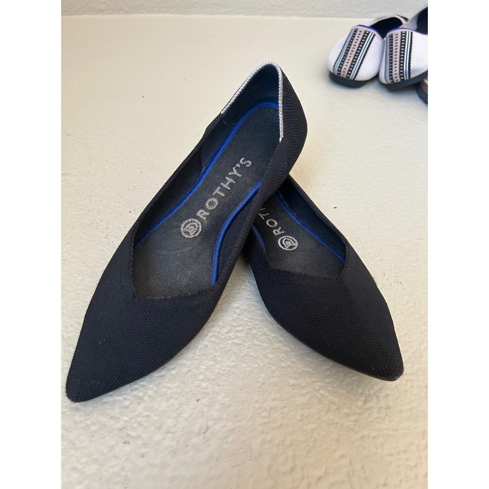 Rothys The Point Black Solid Pointed Toe Knit Flats Womens 9 Machine Washable